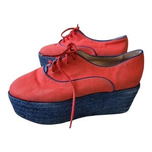 NWOB MISSONI Distressed Red Canvas w/Navy Jute Platform Sneakers 5.5US 36EU ANB